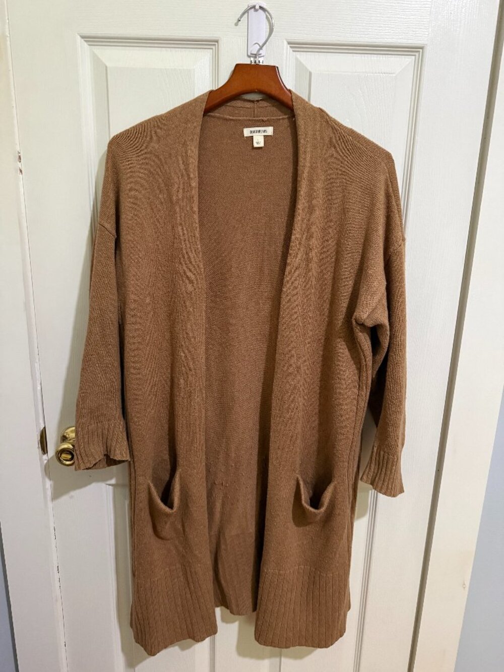 Goodthreads Women’s Longline Open Front Cardigan Camel Brown Size Large - Picture 2 of 4